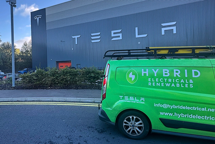 hybrid electrical & renewables van at the tesla factory